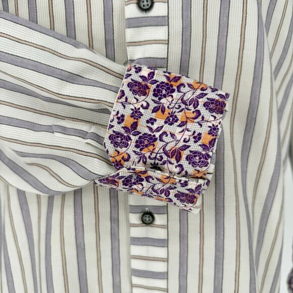 Robert Graham Woven Button Front Long Sleeve Shirt SLATER White Purple M - Picture 3 of 10